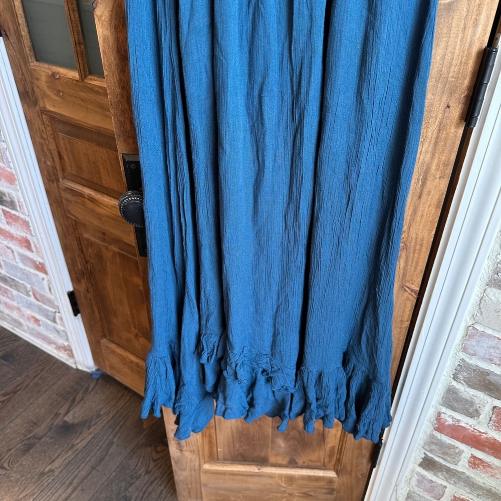 Free People FP One Maxi Dress Womens Medium Teal Blue Lace Boho Ruffle Hem - Picture 14 of 16